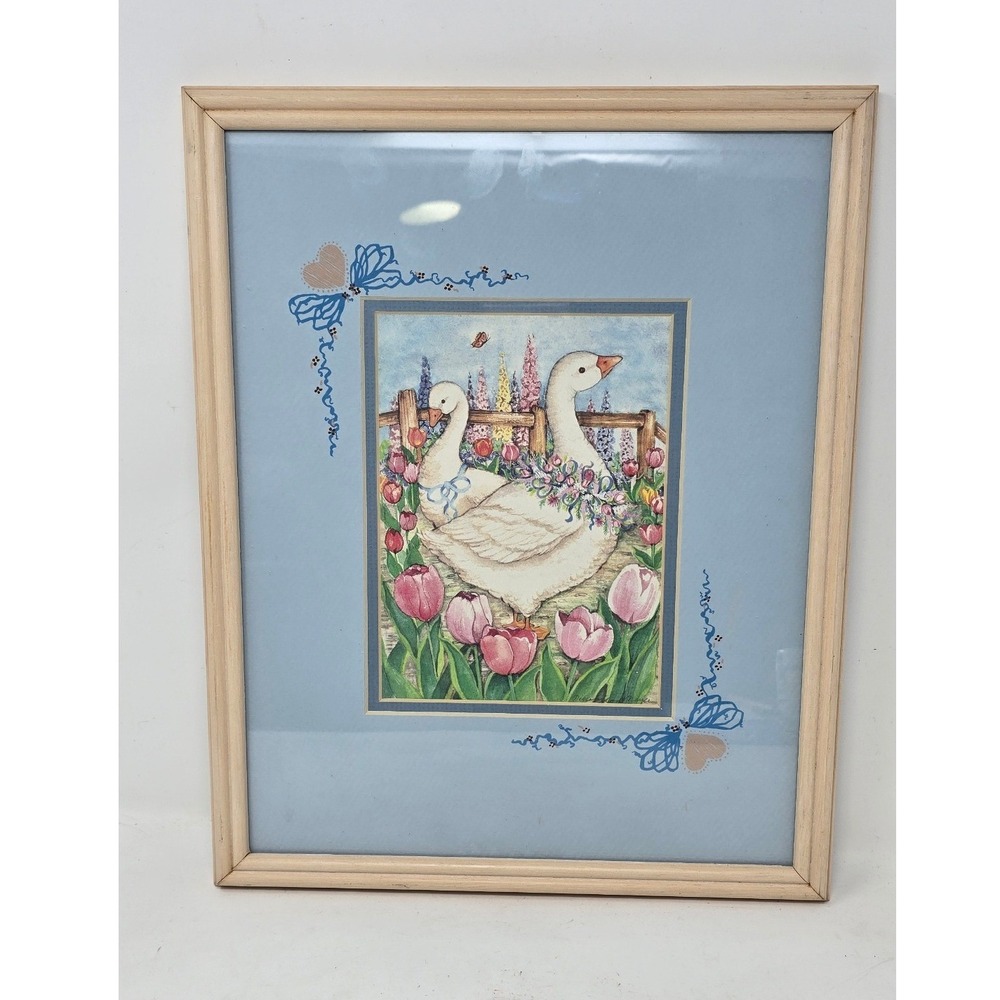 Vtg Figi Graphics water color Geese Tulips framed wall art countrycore CA-302